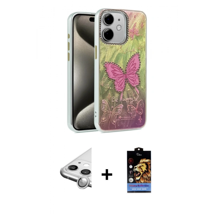 MARSİLYAN™- iPhone 11 Kılıf Zirve Modern Prime - Siyah Buffer Hayalet Cam Ekran Koruyucu + Raze Metal Kamera Lens - GS
