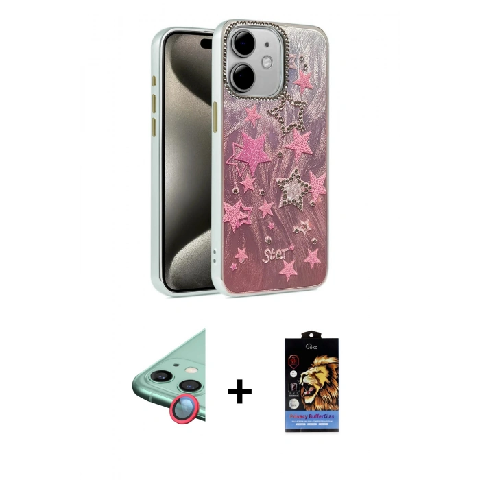 MARSİLYAN™- iPhone 11 Kılıf Zirve Modern Prime - Siyah Buffer Hayalet Cam Ekran Koruyucu + Raze Metal Kamera Lens - KI