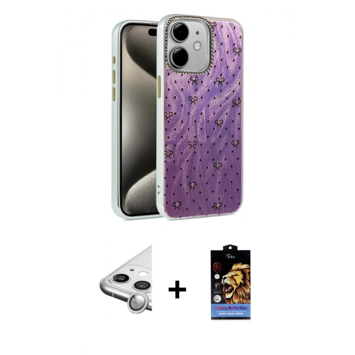 MARSİLYAN™- iPhone 11 Kılıf Zirve Modern Prime - Siyah Buffer Hayalet Cam Ekran Koruyucu + Raze Metal Kamera Lens - GS