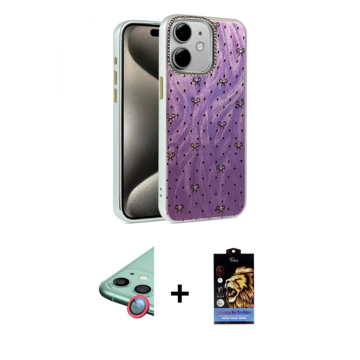 MARSİLYAN™- iPhone 11 Kılıf Zirve Modern Prime - Siyah Buffer Hayalet Cam Ekran Koruyucu + Raze Metal Kamera Lens - KI