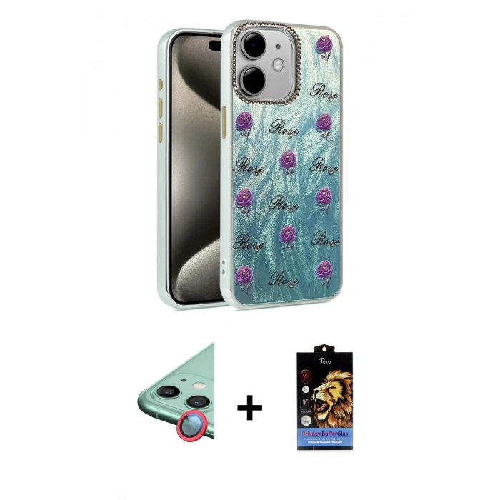 MARSİLYAN™- iPhone 11 Kılıf Zirve Modern Prime - Siyah Buffer Hayalet Cam Ekran Koruyucu + Raze Metal Kamera Lens - KI