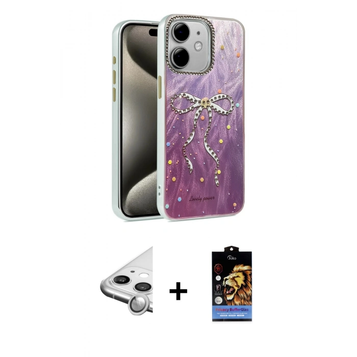 MARSİLYAN™- iPhone 11 Kılıf Zirve Modern Prime - Siyah Buffer Hayalet Cam Ekran Koruyucu + Raze Metal Kamera Lens - GS