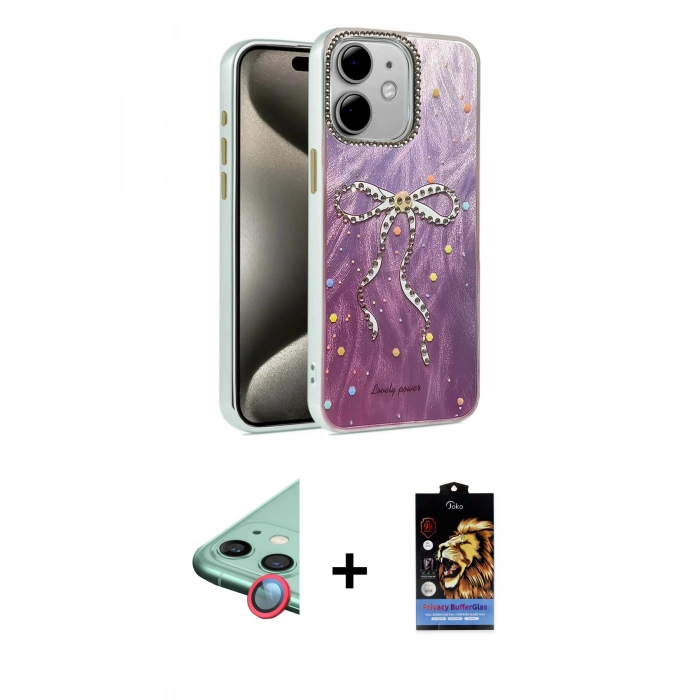 MARSİLYAN™- iPhone 11 Kılıf Zirve Modern Prime - Siyah Buffer Hayalet Cam Ekran Koruyucu + Raze Metal Kamera Lens - KI