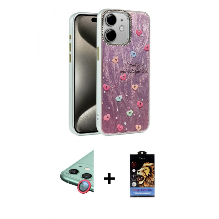 MARSİLYAN™- iPhone 11 Kılıf Zirve Modern Prime - Siyah Buffer Hayalet Cam Ekran Koruyucu + Raze Metal Kamera Lens - KI