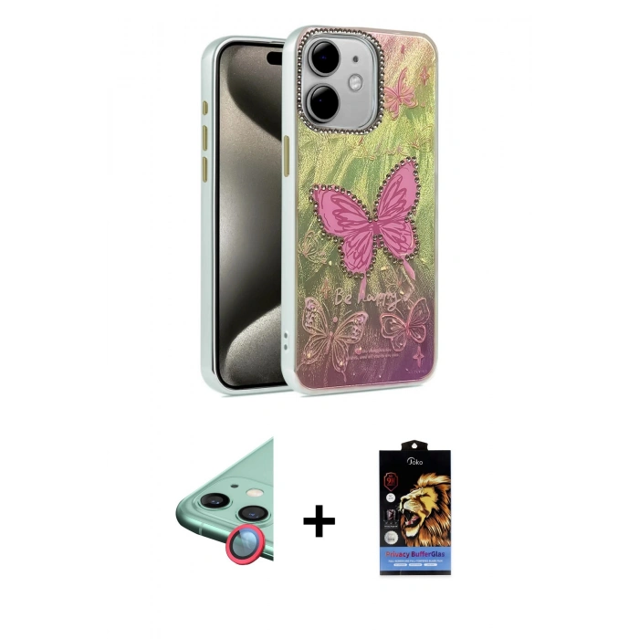 MARSİLYAN™- iPhone 11 Kılıf Zirve Modern Prime - Siyah Buffer Hayalet Cam Ekran Koruyucu + Raze Metal Kamera Lens - KI