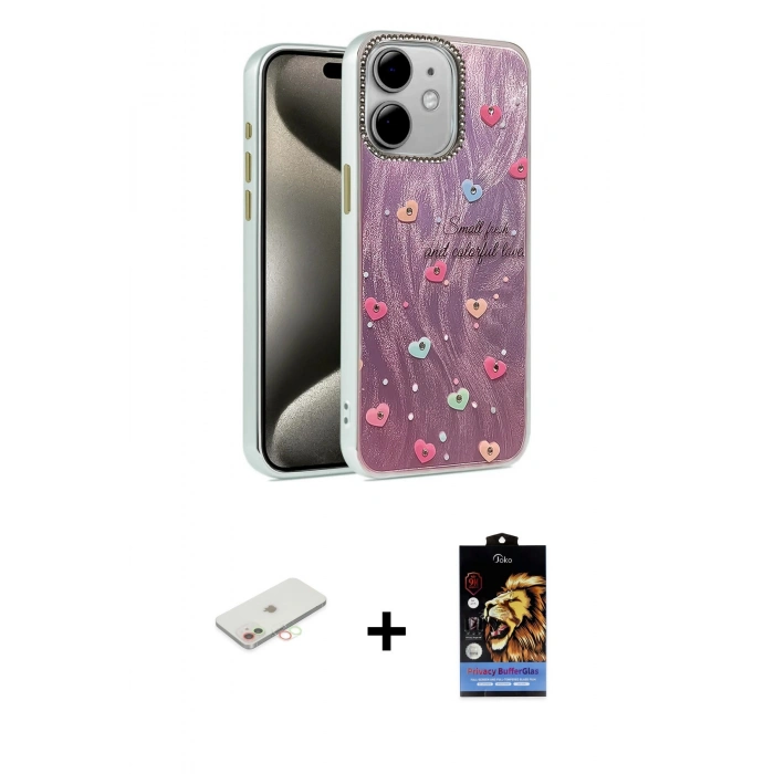 MARSİLYAN™- iPhone 11 Kılıf Zirve Modern Prime - Siyah Buffer Hayalet Cam Ekran Koruyucu + Renkli Kamera Lens Koruma Cam - YL