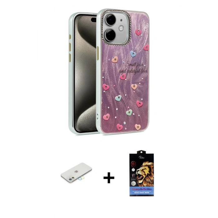 MARSİLYAN™- iPhone 11 Kılıf Zirve Modern Prime - Siyah Buffer Hayalet Cam Ekran Koruyucu + Renkli Kamera Lens Koruma Cam - SI
