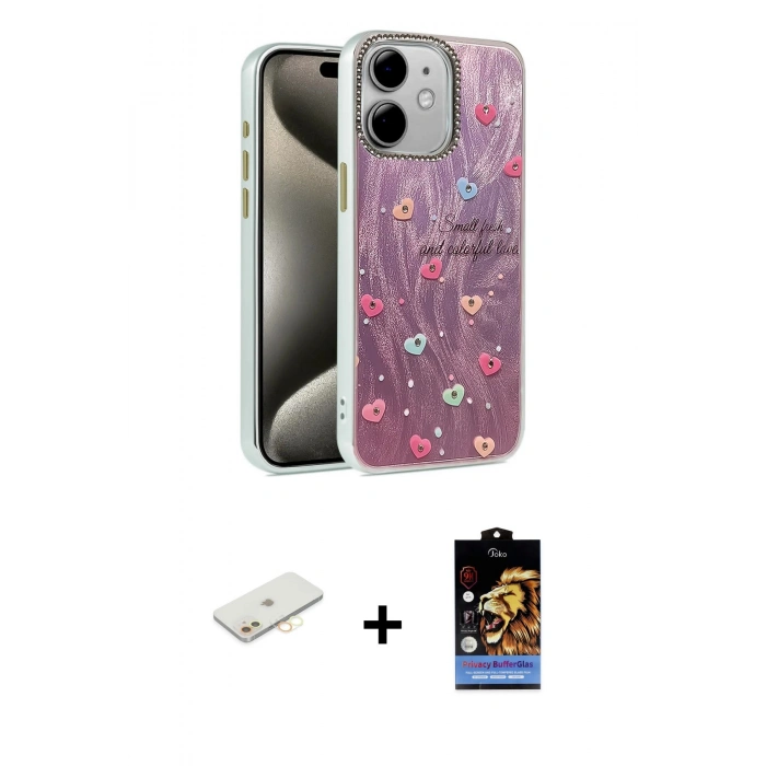 MARSİLYAN™- iPhone 11 Kılıf Zirve Modern Prime - Siyah Buffer Hayalet Cam Ekran Koruyucu + Sarı Renkli Kamera Lens Koruma Cam