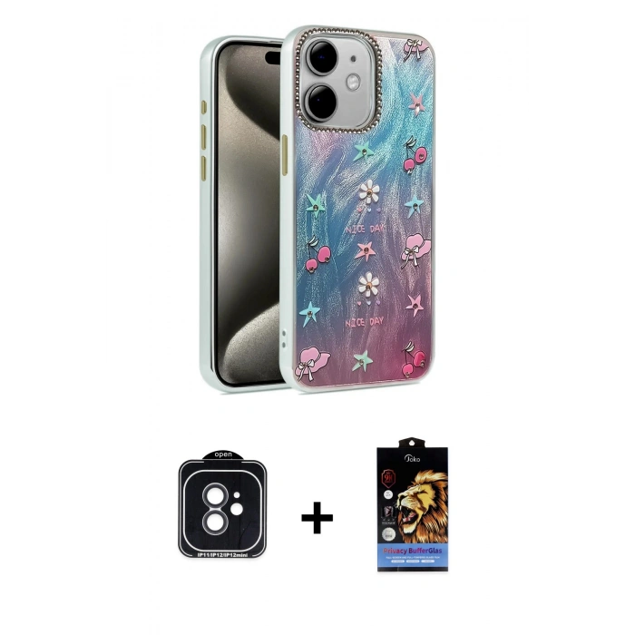 MARSİLYAN™- iPhone 11 Kılıf Zirve Modern Prime - Siyah Buffer Hayalet Cam Ekran Koruyucu + PVD Metal Kamera Lens - SH