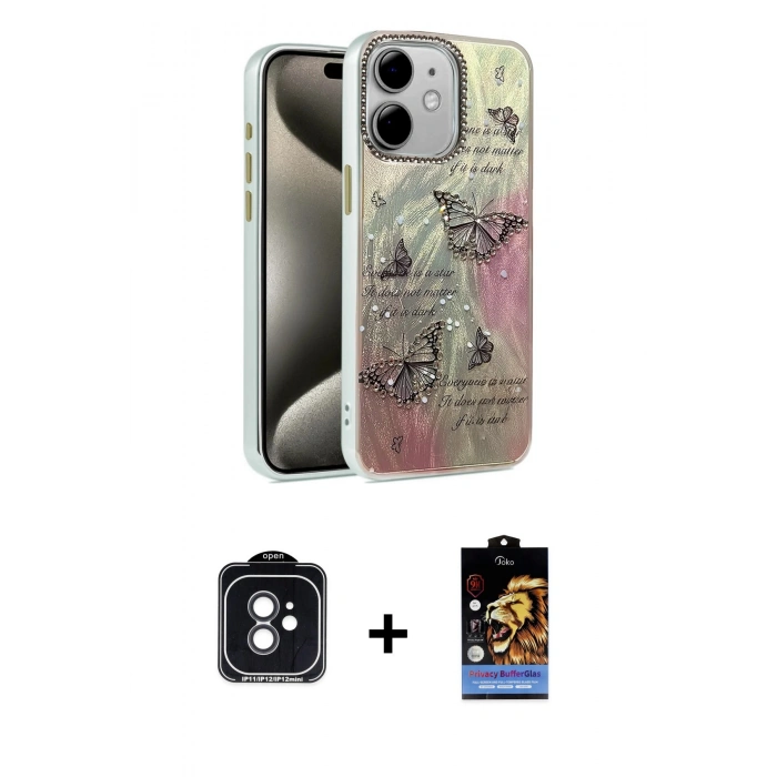 MARSİLYAN™- iPhone 11 Kılıf Zirve Modern Prime - Siyah Buffer Hayalet Cam Ekran Koruyucu + PVD Metal Kamera Lens - SH
