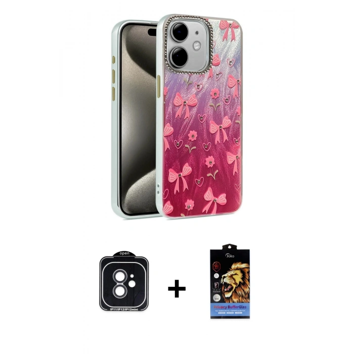 MARSİLYAN™- iPhone 11 Kılıf Zirve Modern Prime - Siyah Buffer Hayalet Cam Ekran Koruyucu + PVD Metal Kamera Lens - SH