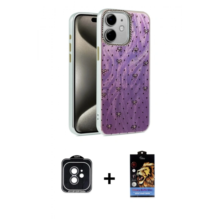 MARSİLYAN™- iPhone 11 Kılıf Zirve Modern Prime - Siyah Buffer Hayalet Cam Ekran Koruyucu + PVD Metal Kamera Lens - SH