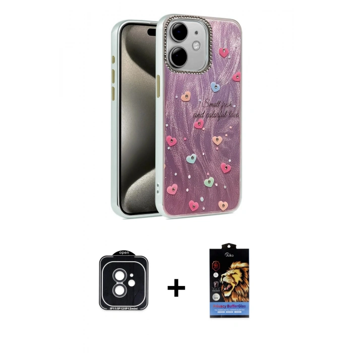 MARSİLYAN™- iPhone 11 Kılıf Zirve Modern Prime - Siyah Buffer Hayalet Cam Ekran Koruyucu + PVD Metal Kamera Lens - SH