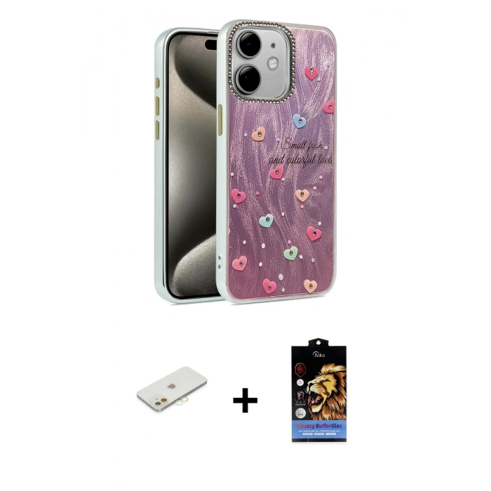 MARSİLYAN™- iPhone 11 Kılıf Zirve Modern Prime - Siyah Buffer Hayalet Cam Ekran Koruyucu + Renkli Kamera Lens Koruma Cam - TU