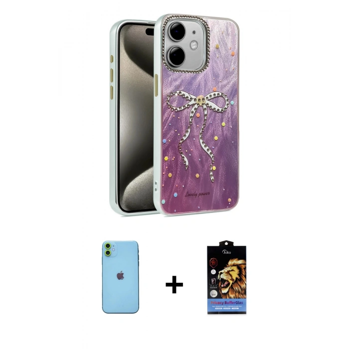 MARSİLYAN™- iPhone 11 Kılıf Zirve Modern Prime - Siyah Buffer Hayalet Cam Ekran Koruyucu + Neon Fosforlu Kamera Lens - YL
