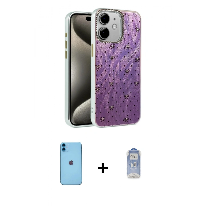 MARSİLYAN™- iPhone 11 Kılıf Zirve Modern Prime - Siyah Joko Magic 5D Cam + Neon Fosforlu Kamera Lens - MI