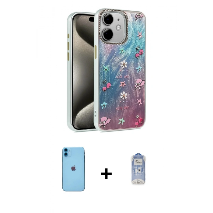 MARSİLYAN™- iPhone 11 Kılıf Zirve Modern Prime - Siyah Joko Magic 5D Cam + Neon Fosforlu Kamera Lens - MI