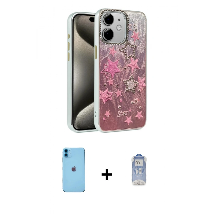 MARSİLYAN™- iPhone 11 Kılıf Zirve Modern Prime - Siyah Joko Magic 5D Cam + Neon Fosforlu Kamera Lens - MI
