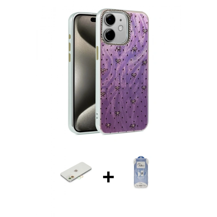 MARSİLYAN™- iPhone 11 Kılıf Zirve Modern Prime - Siyah Joko Magic 5D Cam + Turuncu Renkli Kamera Lens Koruma Cam