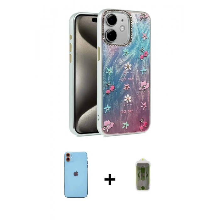 MARSİLYAN™- iPhone 11 Kılıf Zirve Modern Prime - Siyah Joko Magic 5D Hayalet Cam + Neon Fosforlu Kamera Lens - TU