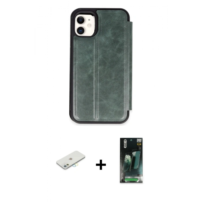 MARSİLYAN™- iPhone 11 Kılıf Zirve Yansıma Serisi - Şeffaf 360 Full Body Arka Koruyucu + Renkli Kamera Lens Koruma Cam - SI