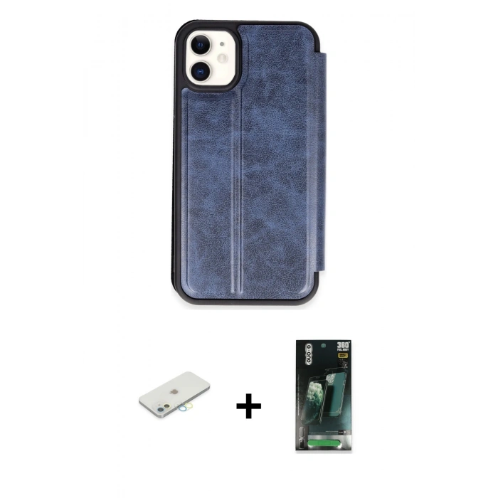 MARSİLYAN™- iPhone 11 Kılıf Zirve Yansıma Serisi - Şeffaf 360 Full Body Arka Koruyucu + Renkli Kamera Lens Koruma Cam - SI