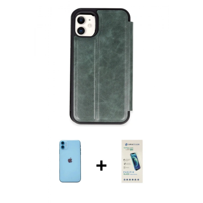 MARSİLYAN™- iPhone 11 Kılıf Zirve Yansıma Serisi - Şeffaf Pasifik Cam Ekran Koruyucu + Neon Fosforlu Kamera Lens - MI