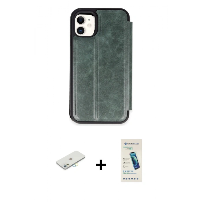 MARSİLYAN™- iPhone 11 Kılıf Zirve Yansıma Serisi - Şeffaf Pasifik Cam Ekran Koruyucu + Renkli Kamera Lens Koruma Cam - SI