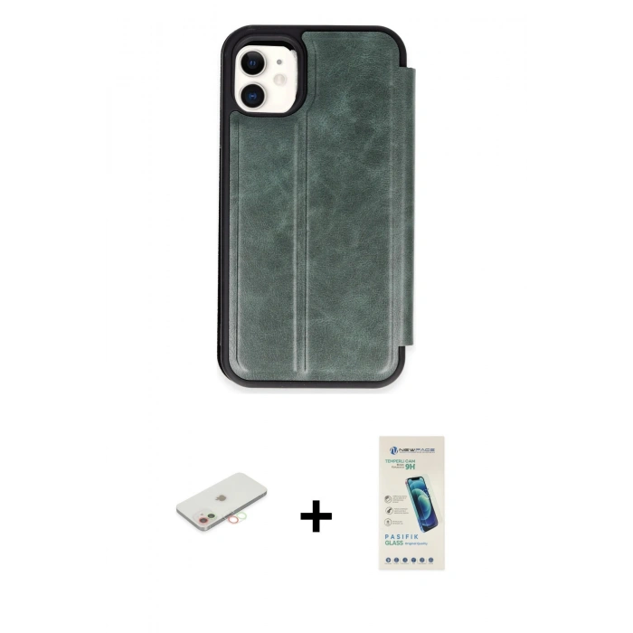 MARSİLYAN™- iPhone 11 Kılıf Zirve Yansıma Serisi - Şeffaf Pasifik Cam Ekran Koruyucu + Renkli Kamera Lens Koruma Cam - YL