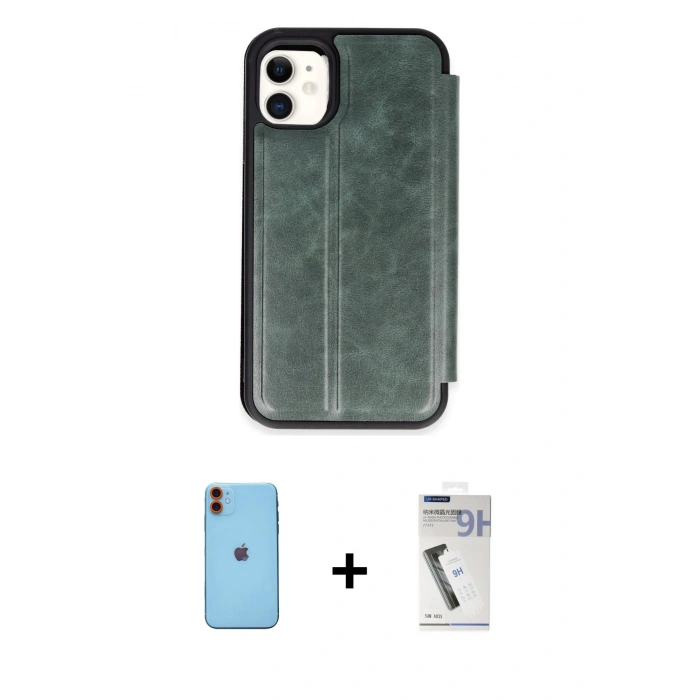 MARSİLYAN™- iPhone 11 Kılıf Zirve Yansıma Serisi - Şeffaf Uv Polymer Nano Ekran Koruyucu + Neon Fosforlu Kamera Lens - TU