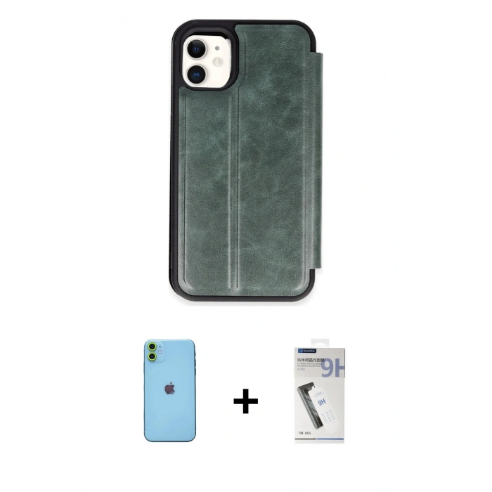 MARSİLYAN™- iPhone 11 Kılıf Zirve Yansıma Serisi - Şeffaf Uv Polymer Nano Ekran Koruyucu + Neon Fosforlu Kamera Lens - YL