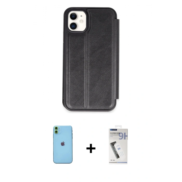 MARSİLYAN™- iPhone 11 Kılıf Zirve Yansıma Serisi - Şeffaf Uv Polymer Nano Ekran Koruyucu + Neon Fosforlu Kamera Lens - YL