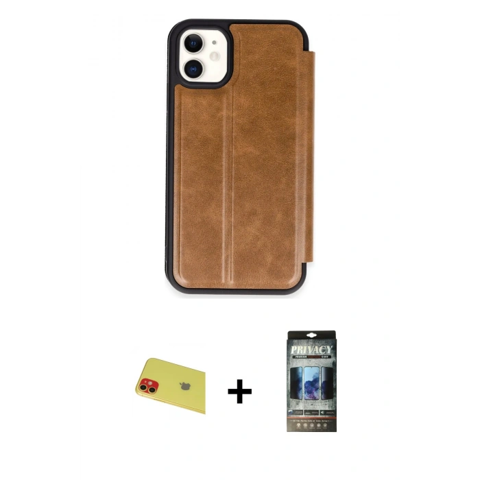 MARSİLYAN™- iPhone 11 Kılıf Zirve Yansıma Serisi - Siyah 34D Hayalet Izgaralı Cam + Rainbow Kamera Lens Koruma Cam - KI