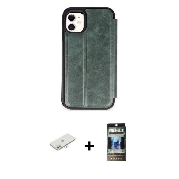 MARSİLYAN™- iPhone 11 Kılıf Zirve Yansıma Serisi - Siyah 34D Hayalet Izgaralı Cam + Renkli Kamera Lens Koruma Cam - SI