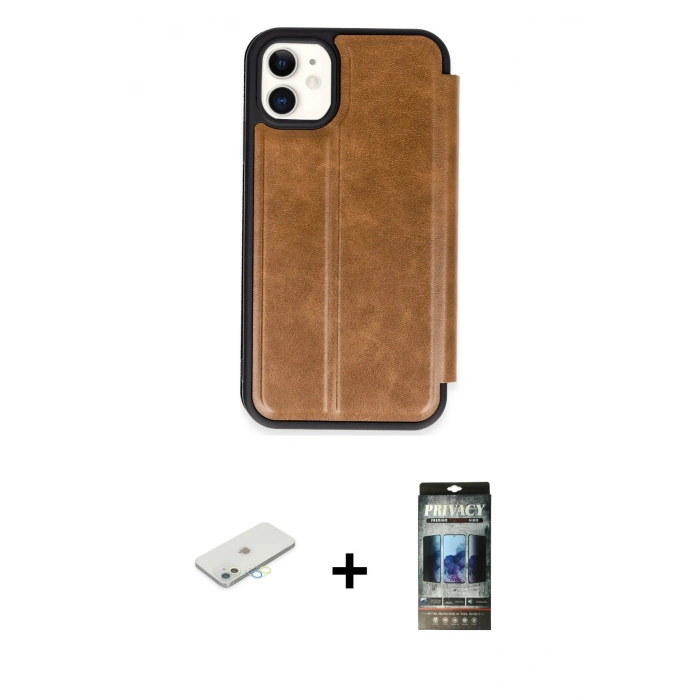 MARSİLYAN™- iPhone 11 Kılıf Zirve Yansıma Serisi - Siyah 34D Hayalet Izgaralı Cam + Renkli Kamera Lens Koruma Cam - SI