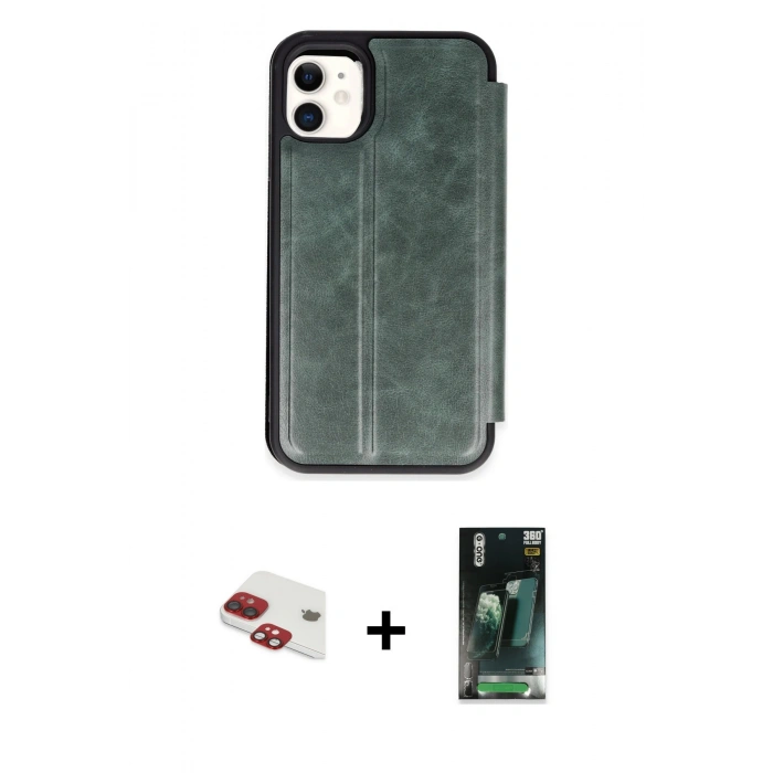 MARSİLYAN™- iPhone 11 Kılıf Zirve Yansıma Serisi - Siyah 360 Mat Full Body Arka Koruyucu + Pers Alüminyum Kamera Lens - KI