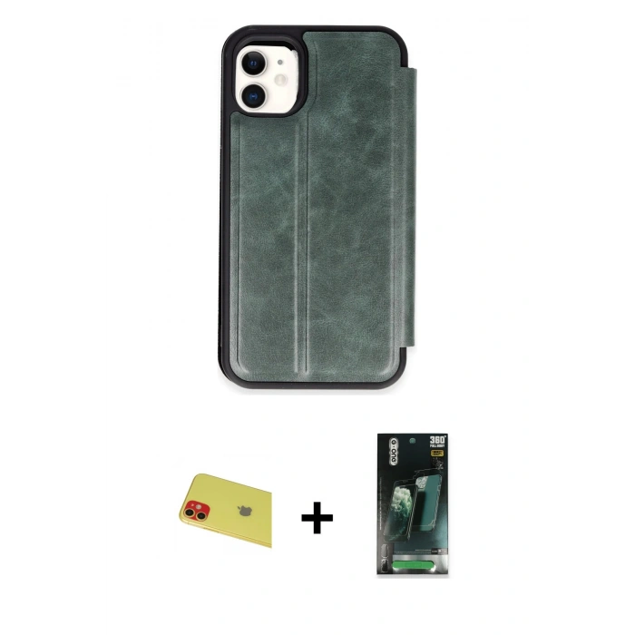 MARSİLYAN™- iPhone 11 Kılıf Zirve Yansıma Serisi - Siyah 360 Mat Full Body Arka Koruyucu + Rainbow Kamera Lens Koruma Cam - KI