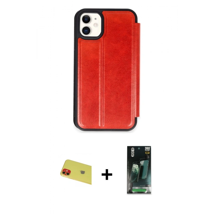 MARSİLYAN™- iPhone 11 Kılıf Zirve Yansıma Serisi - Siyah 360 Mat Full Body Arka Koruyucu + Rainbow Kamera Lens Koruma Cam - KI