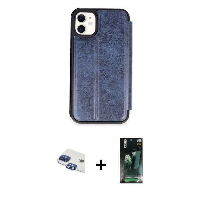 MARSİLYAN™- iPhone 11 Kılıf Zirve Yansıma Serisi - Siyah 360 Mat Full Body Arka Koruyucu + Pers Alüminyum Kamera Lens - LT