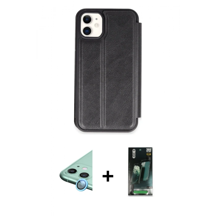 MARSİLYAN™- iPhone 11 Kılıf Zirve Yansıma Serisi - Siyah 360 Mat Full Body Arka Koruyucu + Raze Metal Kamera Lens - MI