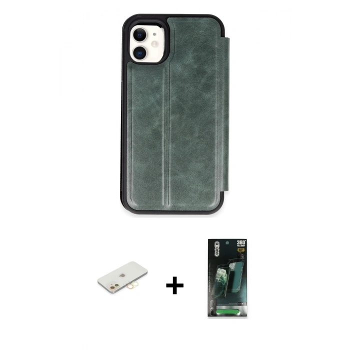 MARSİLYAN™- iPhone 11 Kılıf Zirve Yansıma Serisi - Siyah 360 Mat Full Body Arka Koruyucu + Renkli Kamera Lens Koruma Cam - SI
