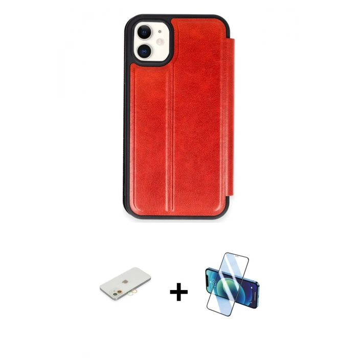MARSİLYAN™- iPhone 11 Kılıf Zirve Yansıma Serisi - Siyah 3D Antistatik Cam Ekran Koruyucu + Renkli Kamera Lens Koruma Cam - TU