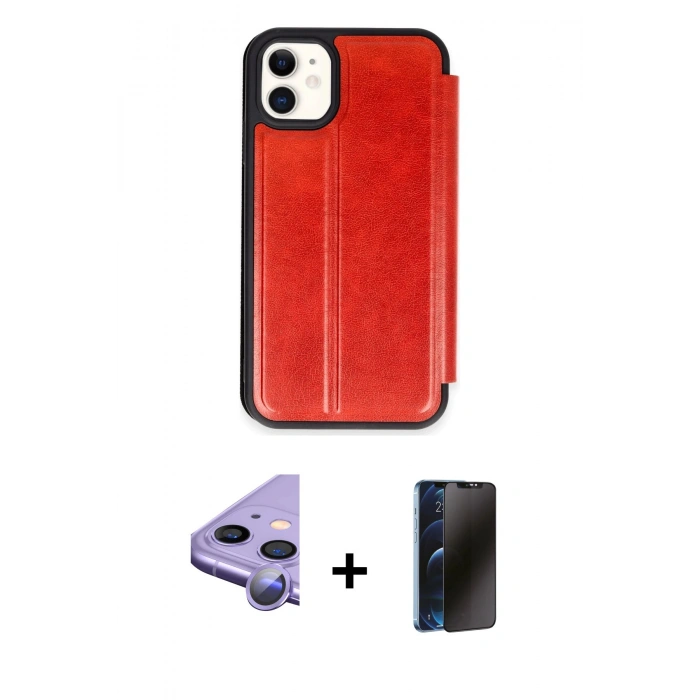 MARSİLYAN™- iPhone 11 Kılıf Zirve Yansıma Serisi - Siyah 3D Antistatik Hayalet Cam Ekran Koruyucu + Raze Metal Kamera Lens - MR
