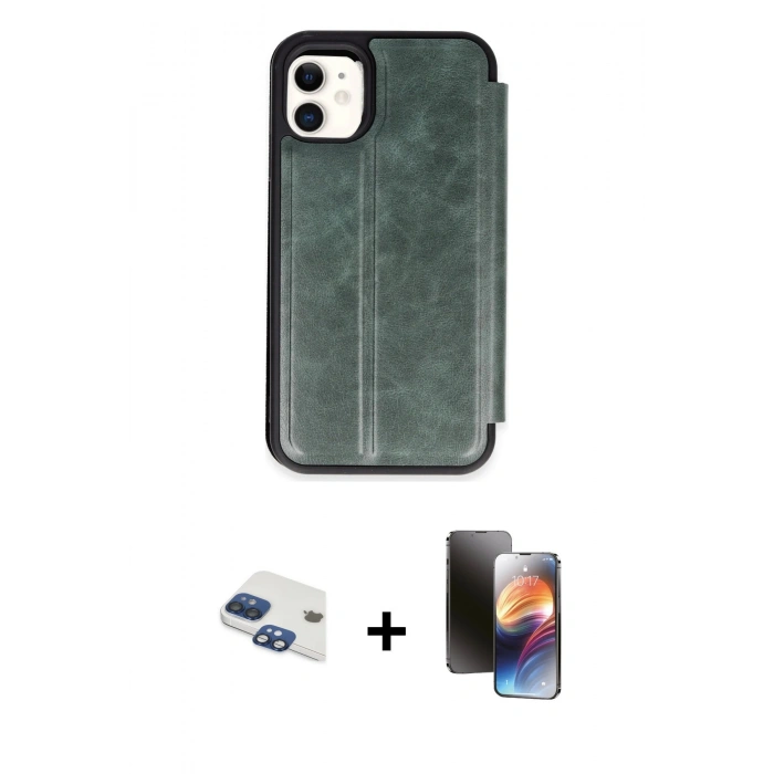 MARSİLYAN™- iPhone 11 Kılıf Zirve Yansıma Serisi - Siyah 3D Antistatik Mat Seramik Nano Ekran Koruyucu + Pers Alüminyum Kamera Lens - LT