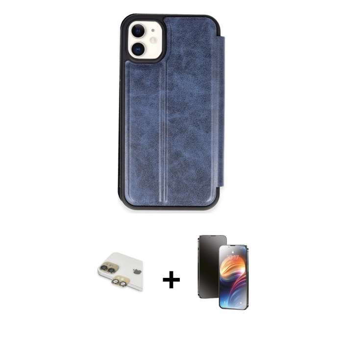 MARSİLYAN™- iPhone 11 Kılıf Zirve Yansıma Serisi - Siyah 3D Antistatik Mat Seramik Nano Ekran Koruyucu + Pers Alüminyum Kamera Lens - GD