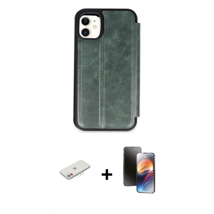 MARSİLYAN™- iPhone 11 Kılıf Zirve Yansıma Serisi - Siyah 3D Antistatik Mat Seramik Nano Ekran Koruyucu + Renkli Kamera Lens Koruma Cam - PE