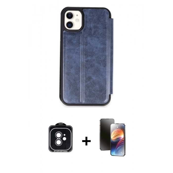 MARSİLYAN™- iPhone 11 Kılıf Zirve Yansıma Serisi - Siyah 3D Antistatik Mat Seramik Nano Ekran Koruyucu + PVD Metal Kamera Lens - SH