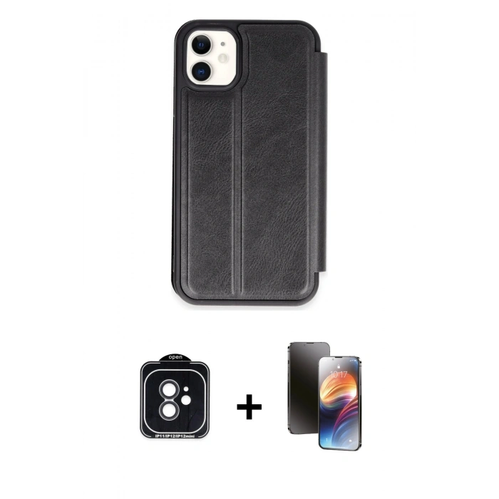 MARSİLYAN™- iPhone 11 Kılıf Zirve Yansıma Serisi - Siyah 3D Antistatik Mat Seramik Nano Ekran Koruyucu + PVD Metal Kamera Lens - SH