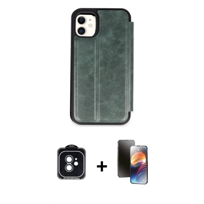 MARSİLYAN™- iPhone 11 Kılıf Zirve Yansıma Serisi - Siyah 3D Antistatik Mat Seramik Nano Ekran Koruyucu + PVD Metal Kamera Lens - SH
