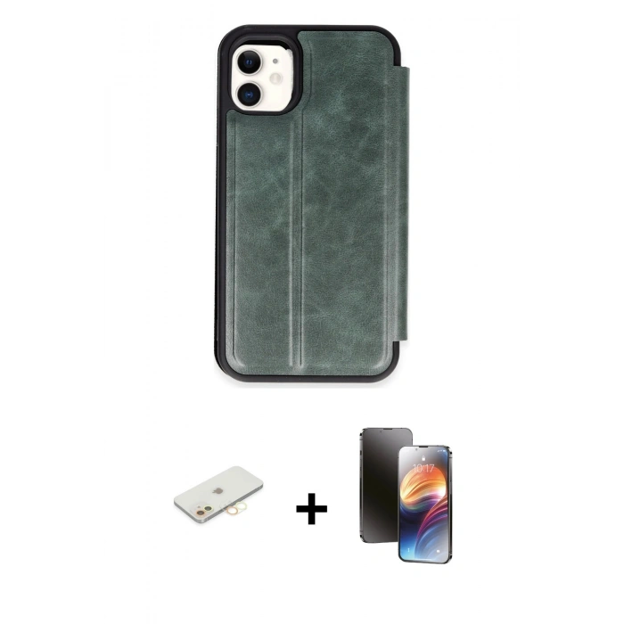 MARSİLYAN™- iPhone 11 Kılıf Zirve Yansıma Serisi - Siyah 3D Antistatik Mat Seramik Nano Ekran Koruyucu + Renkli Kamera Lens Koruma Cam - SI